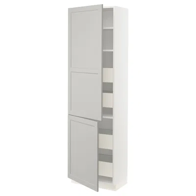 Ikea Sektion High Cabinet W/2 Doors & 4 Drawers, White Maximera/lerhyttan Light Gray, 24x15x80 "