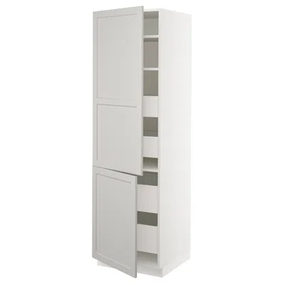 Ikea Sektion High Cabinet W/2 Doors & 4 Drawers, White Maximera/lerhyttan Light Gray, 24x24x80 "