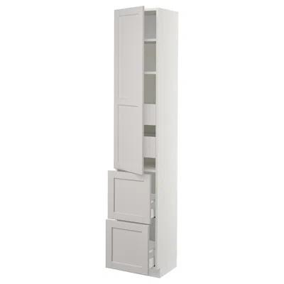 Ikea Sektion High Cabinet W/door & 4 Drawers, White Maximera/lerhyttan Light Gray, 15x15x80 "