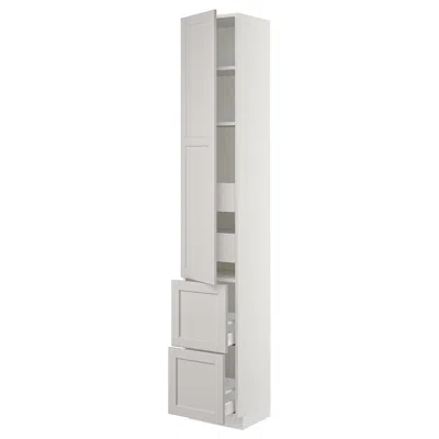 Ikea Sektion High Cabinet W/door & 4 Drawers, White Maximera/lerhyttan Light Gray, 15x15x90 "
