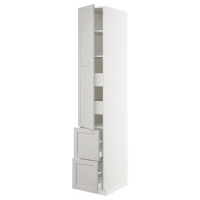 Ikea Sektion High Cabinet W/door & 4 Drawers, White Maximera/lerhyttan Light Gray, 15x24x90 "