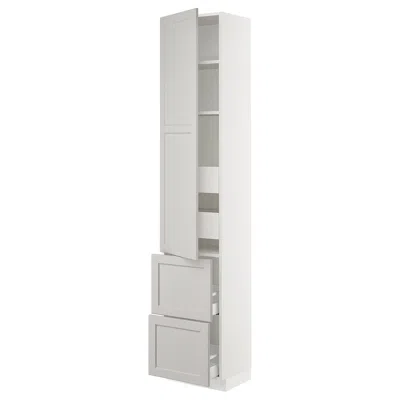 Ikea Sektion High Cabinet W/door & 4 Drawers, White Maximera/lerhyttan Light Gray, 18x15x90 "