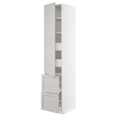 Ikea Sektion High Cabinet W/door & 4 Drawers, White Maximera/lerhyttan Light Gray, 18x24x90 "
