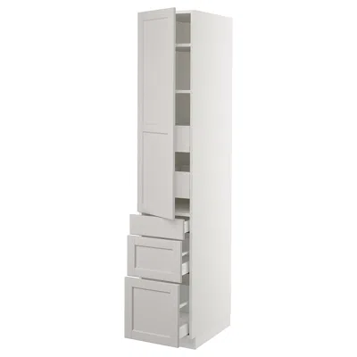 Ikea Sektion High Cabinet W/door & 5 Drawers, White Maximera/lerhyttan Light Gray, 15x24x80 "