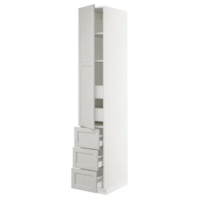 Ikea Sektion High Cabinet W/door & 5 Drawers, White Maximera/lerhyttan Light Gray, 15x24x90 "