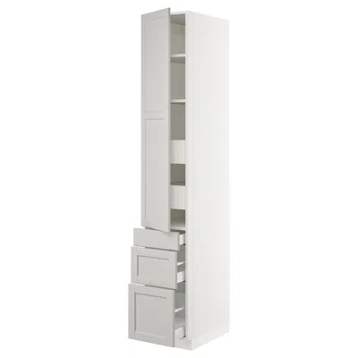 Ikea Sektion High Cabinet W/door & 5 Drawers, White Maximera/lerhyttan Light Gray, 15x24x90 "