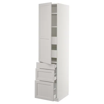 Ikea Sektion High Cabinet W/door & 5 Drawers, White Maximera/lerhyttan Light Gray, 18x24x80 "