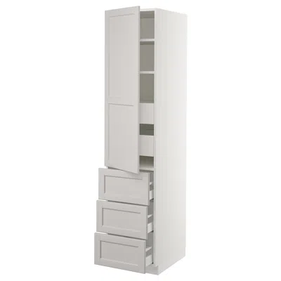 Ikea Sektion High Cabinet W/door & 5 Drawers, White Maximera/lerhyttan Light Gray, 18x24x80 "
