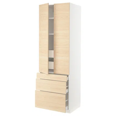 Ikea Sektion High Cabinet With 2 Doors/3 Fronts/5 Drawers, White/askersund Light Ash Effect, 30x24x90 "