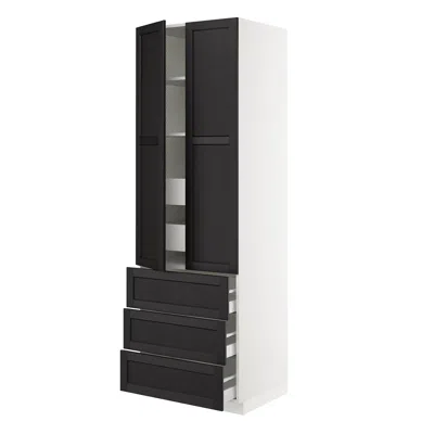 Ikea Sektion High Cabinet With 2 Doors/3 Fronts/5 Drawers, White/lerhyttan Black Stained, 30x24x90 "