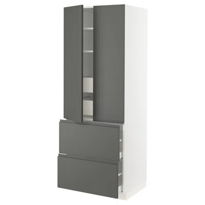 Ikea Sektion High Cabinet With 2drs/2 Fronts/4 Drawers, White/voxtorp Dark Gray, 30x24x80 "
