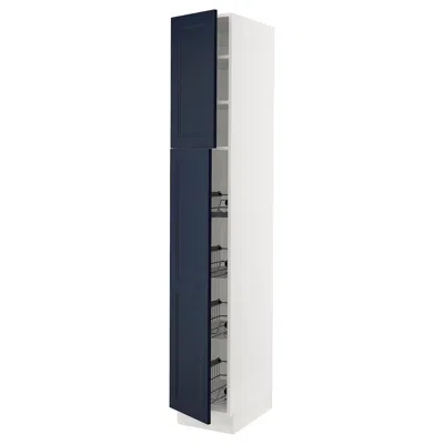 Ikea Sektion High Cabinet With Door/wire Baskets, White Axstad/matte Blue, 15x24x90 "