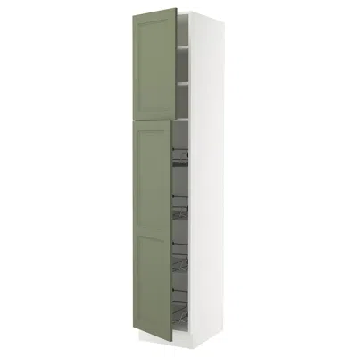 Ikea Sektion High Cabinet With Door/wire Baskets, White/axstad Gray-green, 18x24x90 "