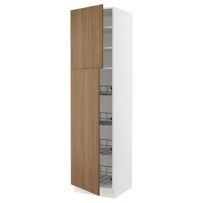Ikea Sektion High Cabinet With Door/wire Baskets, White/tistorp Brown Walnut Effect, 24x24x90 "