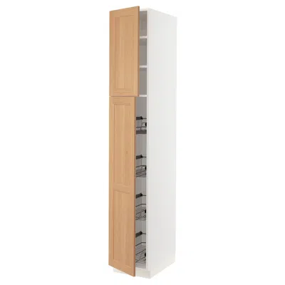Ikea Sektion High Cabinet With Door/wire Baskets, White/vedhamn Oak, 15x24x90 " In Brown
