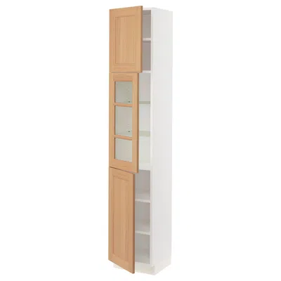 Ikea Sektion High Cabinet With Glass Door/2 Doors, White/vedhamn Oak, 15x15x80 " In Brown