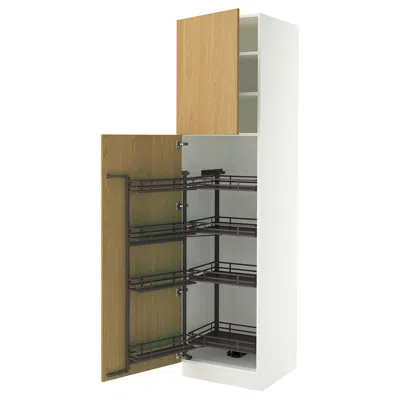 Ikea Sektion High Cabinet With Pull-out Pantry, White/sinarp Oak Veneer, 24x24x90 "