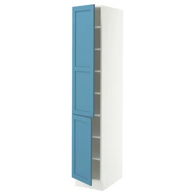 Ikea Sektion High Cabinet With Shelves/2 Doors, White/lerhyttan Blue, 15x24x80 "