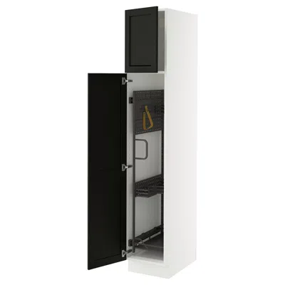 Ikea Sektion High Cabinet/pull-out Interior Fittings, White/lerhyttan Black Stained, 15x24x80 "