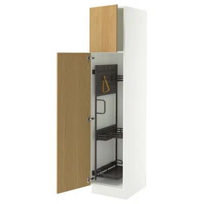 Ikea Sektion High Cabinet/pull-out Interior Fittings, White/sinarp Oak Veneer, 18x24x80 "
