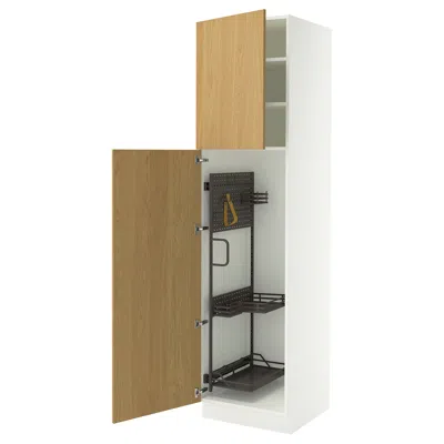 Ikea Sektion High Cabinet/pull-out Interior Fittings, White/sinarp Oak Veneer, 24x24x90 "