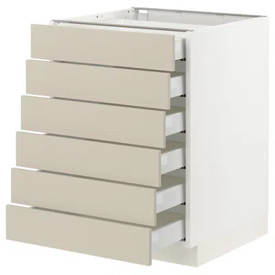 Ikea Sektion / Maximera Base Cabinet 6 Fronts/6 Low Drawers, White/havstorp Beige, 24x24x30 " In Gray