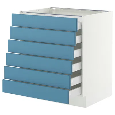 Ikea Sektion / Maximera Base Cabinet 6 Fronts/6 Low Drawers, White/lerhyttan Blue, 30x24x30 "