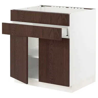 Ikea Sektion / Maximera Base Cabinet For Cktp/2 Doors/2 Front/1 Drawerr, White/sinarp Brown, 30x24x30 "