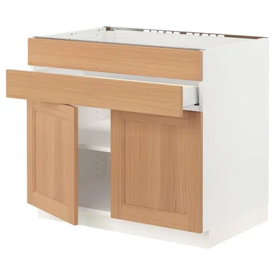 Ikea Sektion / Maximera Base Cabinet For Cktp/2 Doors/2 Front/1 Drawerr, White/vedhamn Oak, 36x24x30 " In Brown