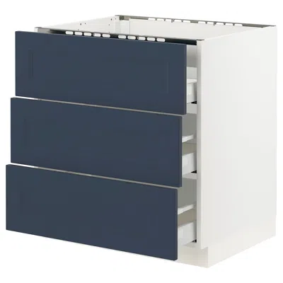 Ikea Sektion / Maximera Base Cabinet For Cktp/3 Fronts/3 Drawers, White Axstad/matte Blue, 30x24x30 "
