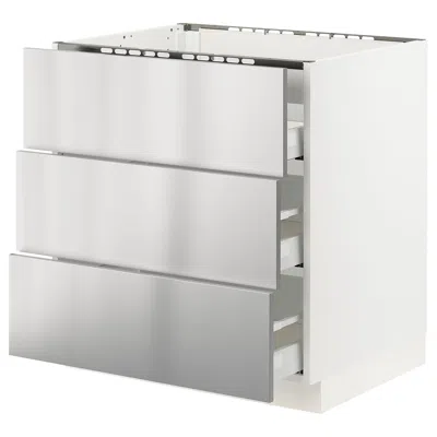 Ikea Sektion / Maximera Base Cabinet For Cktp/3 Fronts/3 Drawers, White/nogsta Stainless Steel, 30x24x30 