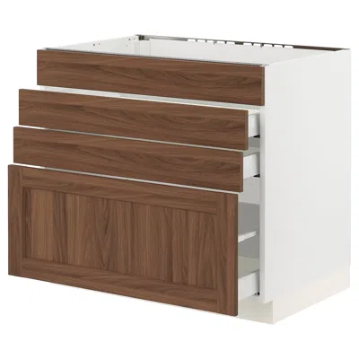 Ikea Sektion / Maximera Base Cabinet For Cktp/4 Fronts/3 Drawers, White Enköping/brown Walnut Effect, 36x