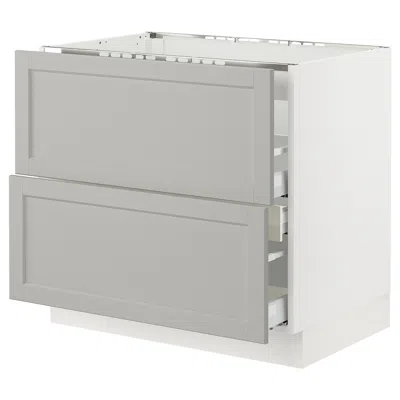 Ikea Sektion / Maximera Base Cabinet For Cooktop/interior Extractor With Drawer, White/lerhyttan Light Gr In Gray