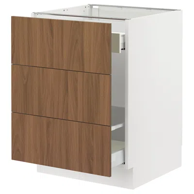 Ikea Sektion / Maximera Base Cabinet For Recycling/3 Fronts, White/tistorp Brown Walnut Effect, 24x24x30 