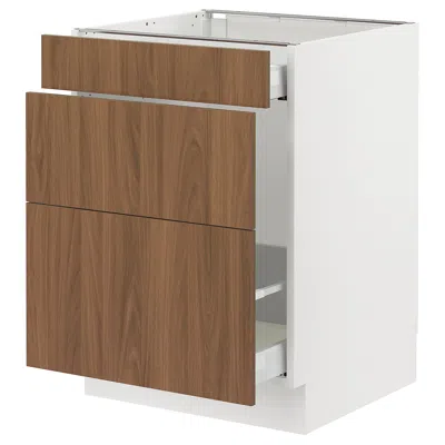 Ikea Sektion / Maximera Base Cabinet For Recycling/3 Fronts, White/tistorp Brown Walnut Effect, 24x24x30 