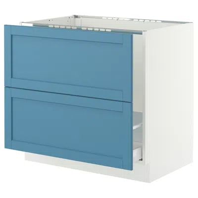Ikea Sektion / Maximera Base Cabinet For Sink/recycling/2 Fronts, White/lerhyttan Blue, 36x24x30 "