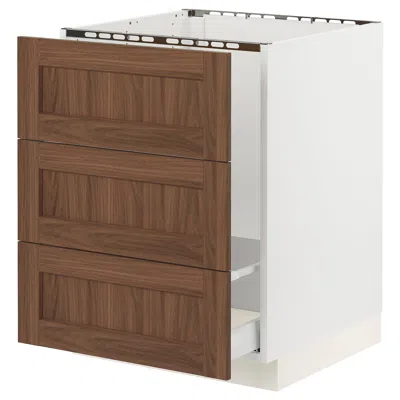 Ikea Sektion / Maximera Base Cabinet For Sink/waste Sort/3 Fronts, White Enköping/brown Walnut Effect, 24