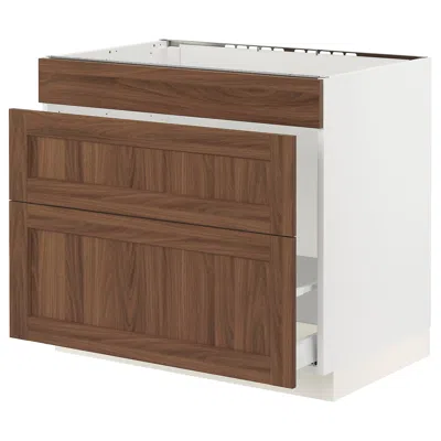 Ikea Sektion / Maximera Base Cabinet For Sink/waste Sort/3 Fronts, White Enköping/brown Walnut Effect, 36