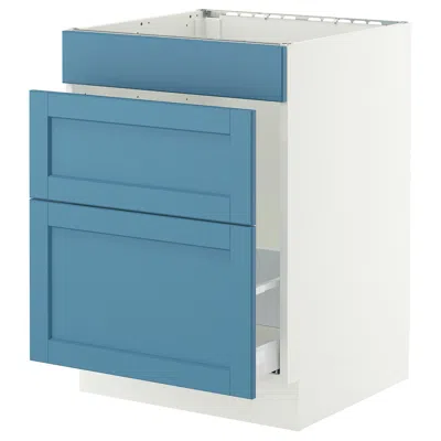 Ikea Sektion / Maximera Base Cabinet For Sink/waste Sort/3 Fronts, White/lerhyttan Blue, 24x24x30 "