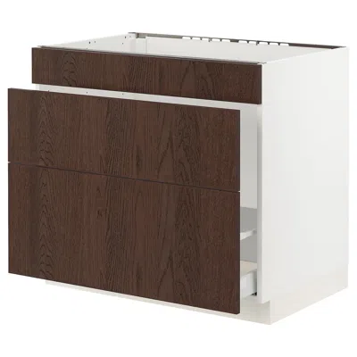 Ikea Sektion / Maximera Base Cabinet For Sink/waste Sort/3 Fronts, White/sinarp Brown, 36x24x30 "
