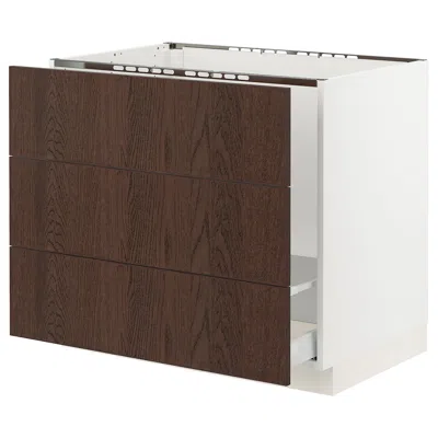 Ikea Sektion / Maximera Base Cabinet For Sink/waste Sort/3 Fronts, White/sinarp Brown, 36x24x30 "