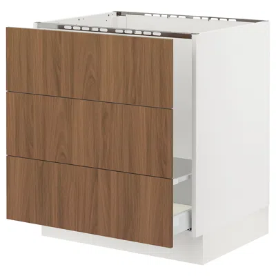 Ikea Sektion / Maximera Base Cabinet For Sink/waste Sort/3 Fronts, White/tistorp Brown Walnut Effect, 30x