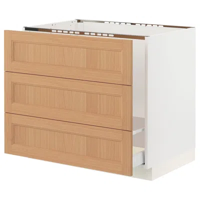 Ikea Sektion / Maximera Base Cabinet For Sink/waste Sort/3 Fronts, White/vedhamn Oak, 36x24x30 " In Brown