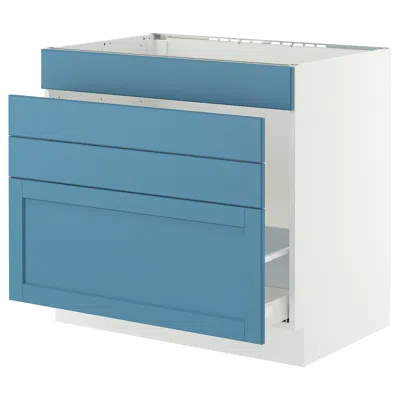Ikea Sektion / Maximera Base Cabinet For Sink/waste Sort/4 Fronts, White/lerhyttan Blue, 36x24x30 "