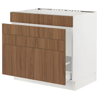 Ikea Sektion / Maximera Base Cabinet For Sink/waste Sort/4 Fronts, White/tistorp Brown Walnut Effect, 36x