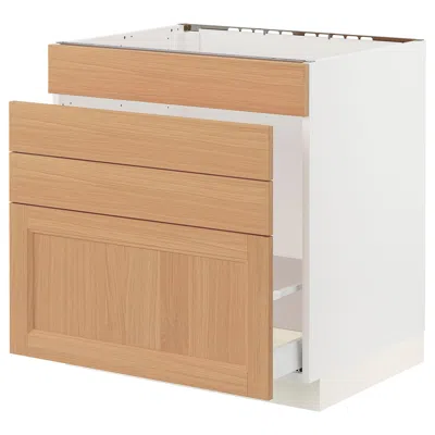 Ikea Sektion / Maximera Base Cabinet For Sink/waste Sort/4 Fronts, White/vedhamn Oak, 30x24x30 " In Brown
