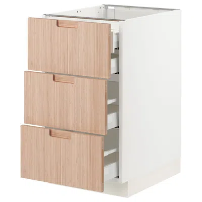 Ikea Sektion / Maximera Base Cabinet W/3 Fronts & 4 Drawers, White/fröjered Light Bamboo, 18x24x30 "