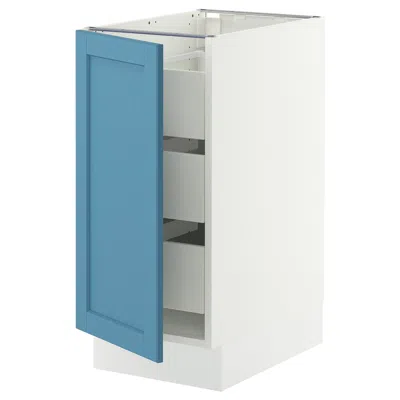 Ikea Sektion / Maximera Base Cabinet With 1 Door/3 Drawers, White/lerhyttan Blue, 15x24x30 "