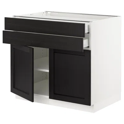 Ikea Sektion / Maximera Base Cabinet With 2 Doors/2 Drawers, White/lerhyttan Black Stained, 36x24x30 "