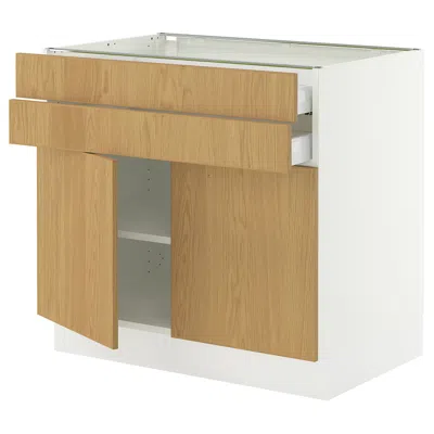 Ikea Sektion / Maximera Base Cabinet With 2 Doors/2 Drawers, White/sinarp Oak Veneer, 36x24x30 "